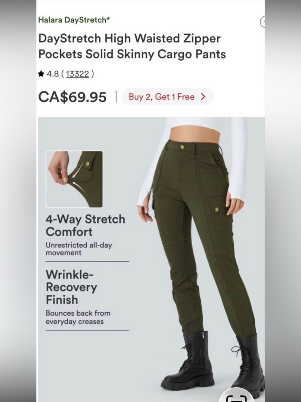 NEW !! 3 Pairs HALARA DayStretch High Waisted Zipper Cargo Pants ~ Size XL